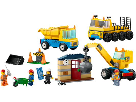 Construction Trucks and Wrecking Ball Crane - 60391-WS - 3 PCS per Case